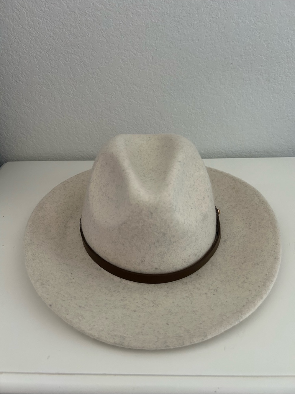 Free People Wool Fedora Wide Brim Hat - Cream with Brown Band - OS